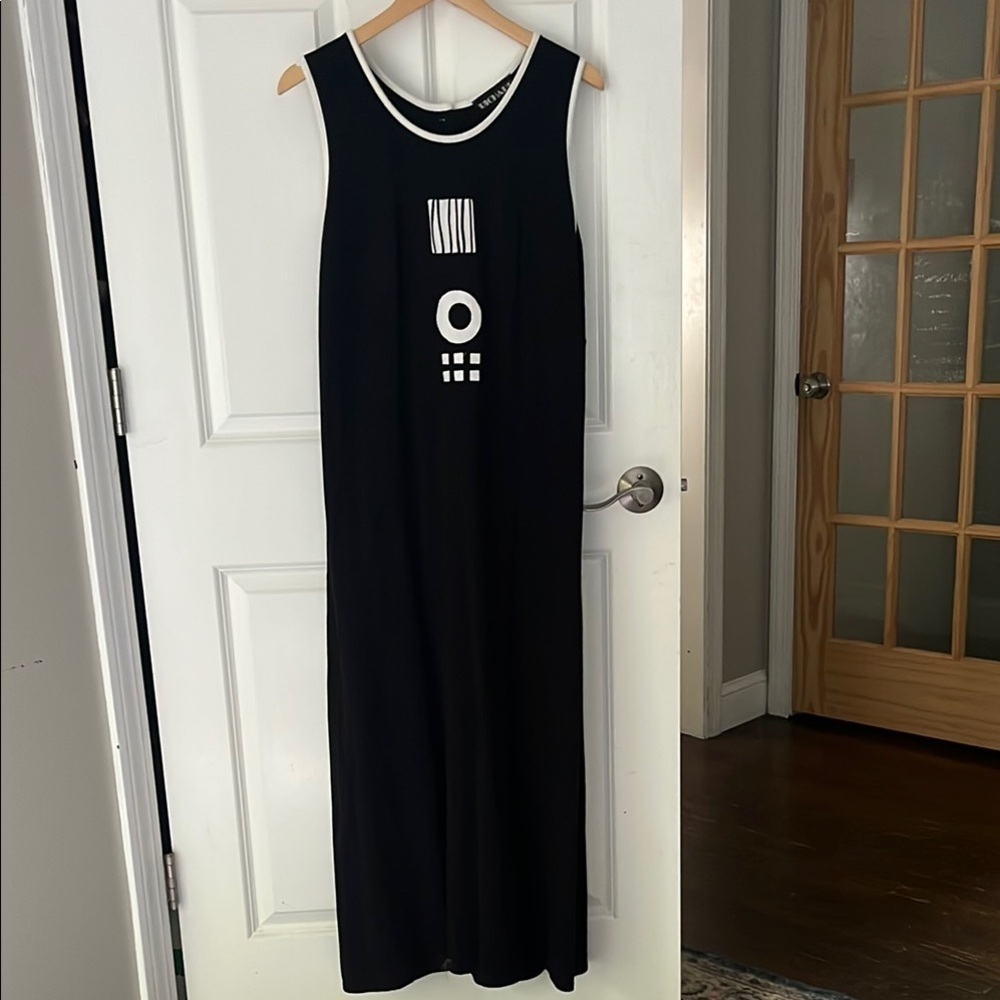 Richard Vintage Black Sleeveless Geo Maxi Dress 100% Cotton size Large